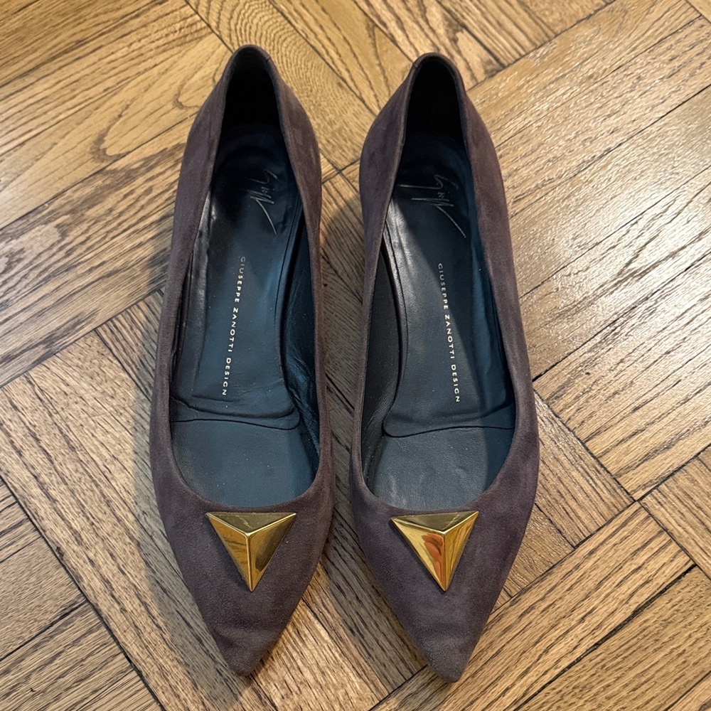 Giuseppe Zanotti Eggplant Suede Flats with Gold Detail